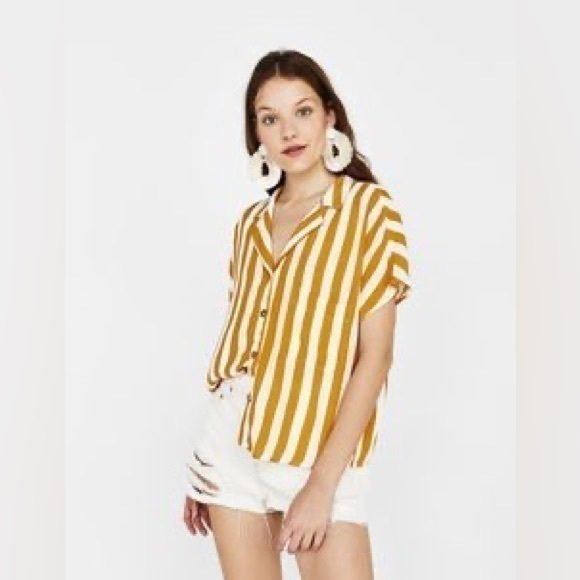 Bershka Tops - bershka button down striped mustard top woman